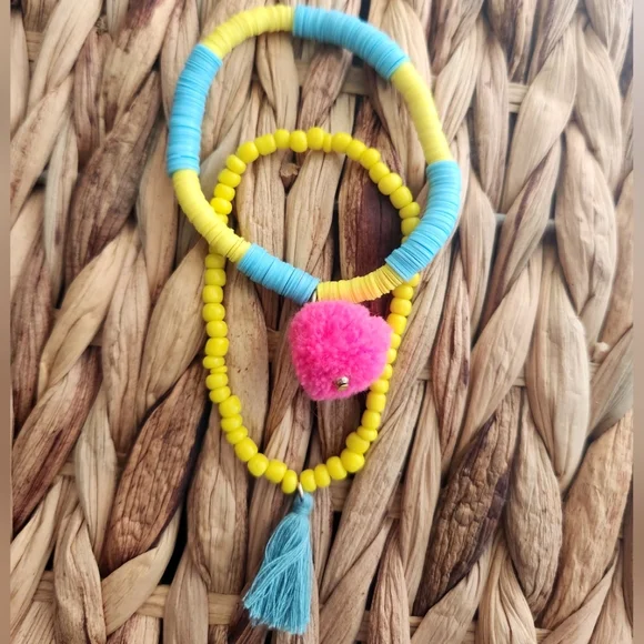 Colorful Beaded Bracelet Set With Pom Pom And Tassel - Picture 1 of 5